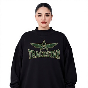 Sweat-shirt noir à col montant TRACKSTAR avec imprimé graphique Green Wing, coupe oversize unisexe, en molleton épais, style streetwear - Product Image 1