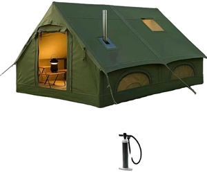 Inflatable camping <b>tent</b> and hand pump waterproof Oxford 4 Season camping air <b>tent</b> cabin with grid doors and Windows - Product Image 1