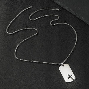 <span class=keywords><strong>Colgante</strong></span> de Cruz Punk personalizado de acero inoxidable, collar <span class=keywords><strong>militar</strong></span> con placa de identificación de perro con piedras CZ, joyería para hombre, regalos de motorista y balancín - Product Image 4