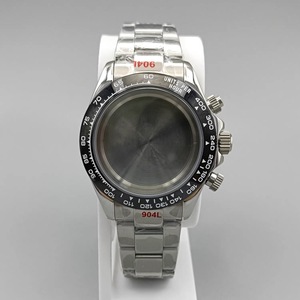 Boîtier de montre en acier noir avec lunette noire, chronographe à quartz, 39 mm, avec bracelet en acier massif, compatible avec le mouvement VK63 - Product Image 1