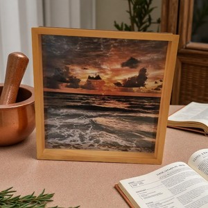 Cadre photo rectangulaire double face en bois massif 22x22cm, cadre de présentation rustique pour table - Product Image 2