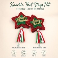Cache-tétons adhésifs réutilisables à sequins étoile et pompon pour Noël, accessoire de costume de fête, vente en gros OEM ODM