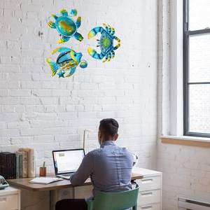 Oniya Beach Metal Ocean Wall Decor Set di 3 Blue Metal Sea Turtle Fish granchio 3D Wall Art scultura Indoor per la decorazione domestica - Product Image 4