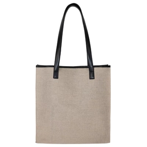 Bolsa de Compras Reutilizable con Asa de Cuero PU y Bolsillo Desmontable, Fabricante de Bolsas de Yute Natural Personalizadas - Product Image 3