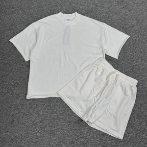 Lavage à l'acide poids lourd 350GSM Vintage Curling impression blanc plaine surdimensionné Streetwear vêtements pour hommes goutte épaule T-Shirts - Product Image 4