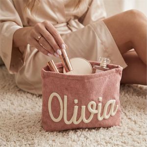 Uionen Personalized Custom Name Lettered Corduroy <b>Large</b> Capacity Handbag Storage <b>Bag</b> Portable <b>Toiletry</b> <b>Bag</b> - Product Image 5