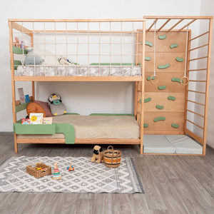 Cama litera doble de madera de lujo verde para niños, con diseño de escalada, para dormitorio moderno infantil - Product Image 1