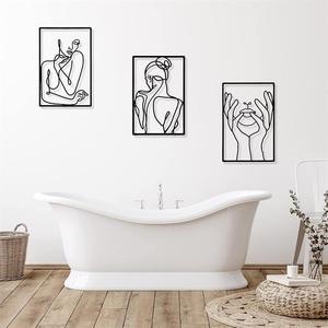 3 pezzi semplici ornamenti da appendere alla parete Art Silhouette Women'S Body Line ciondolo da parete decorazione in metallo pittura per il bagno - Product Image 2