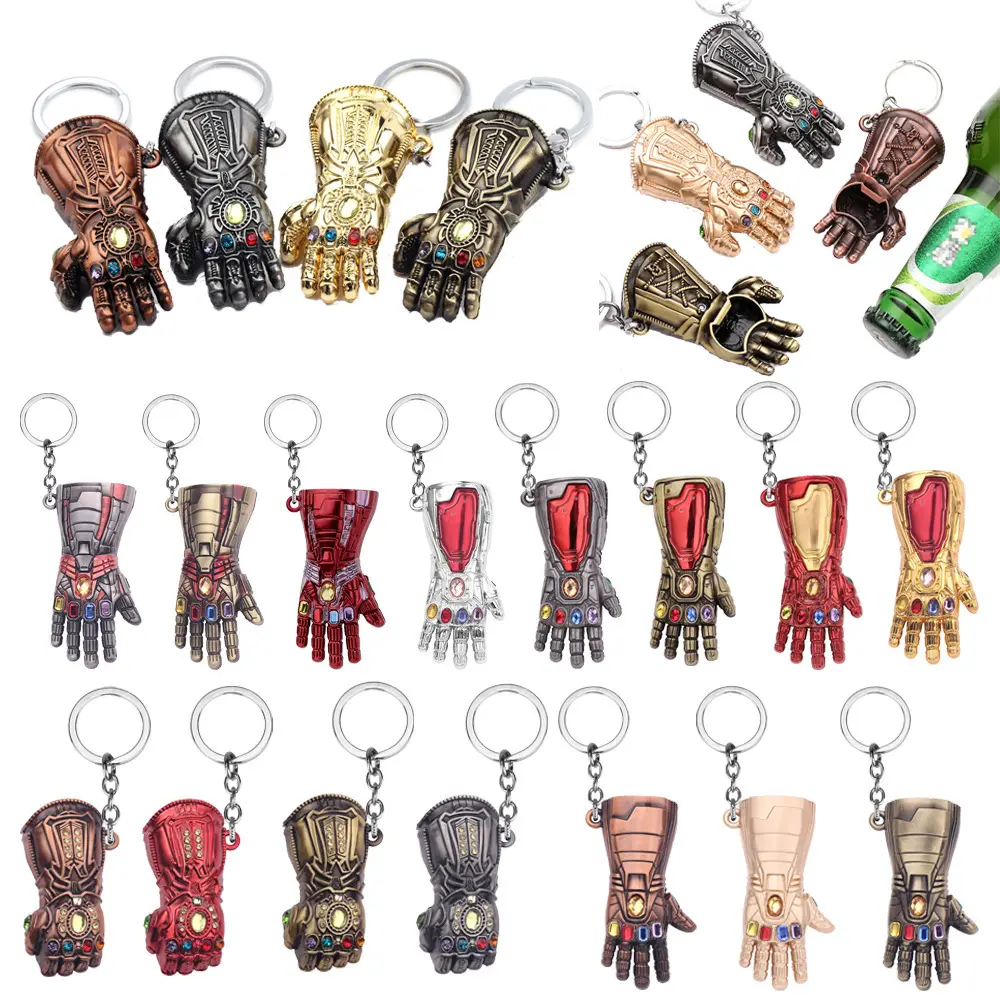 Wholesale Avengers Keychain Thanos Infinity Glove-s Key Pendant Metal Bottle Opener Marvel Car Key Creative Anime Metal Keychain