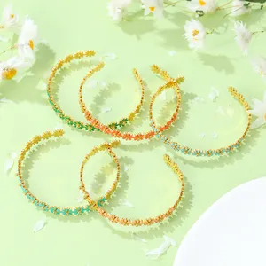 2024 New Design Enamel Daisy Flower Cuff Bracelets 18K Gold Plated Stainless Steel Bangle Spring Summer Jewelry Gift For Women