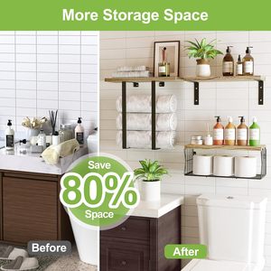 Wall <strong>Shelves</strong> Set Hanging <strong>Rustic</strong> Retro Modern Home Decor Metal Rack Book Storage Wood Mounted Wall Floating Shelf for Living Room - Product Image 6