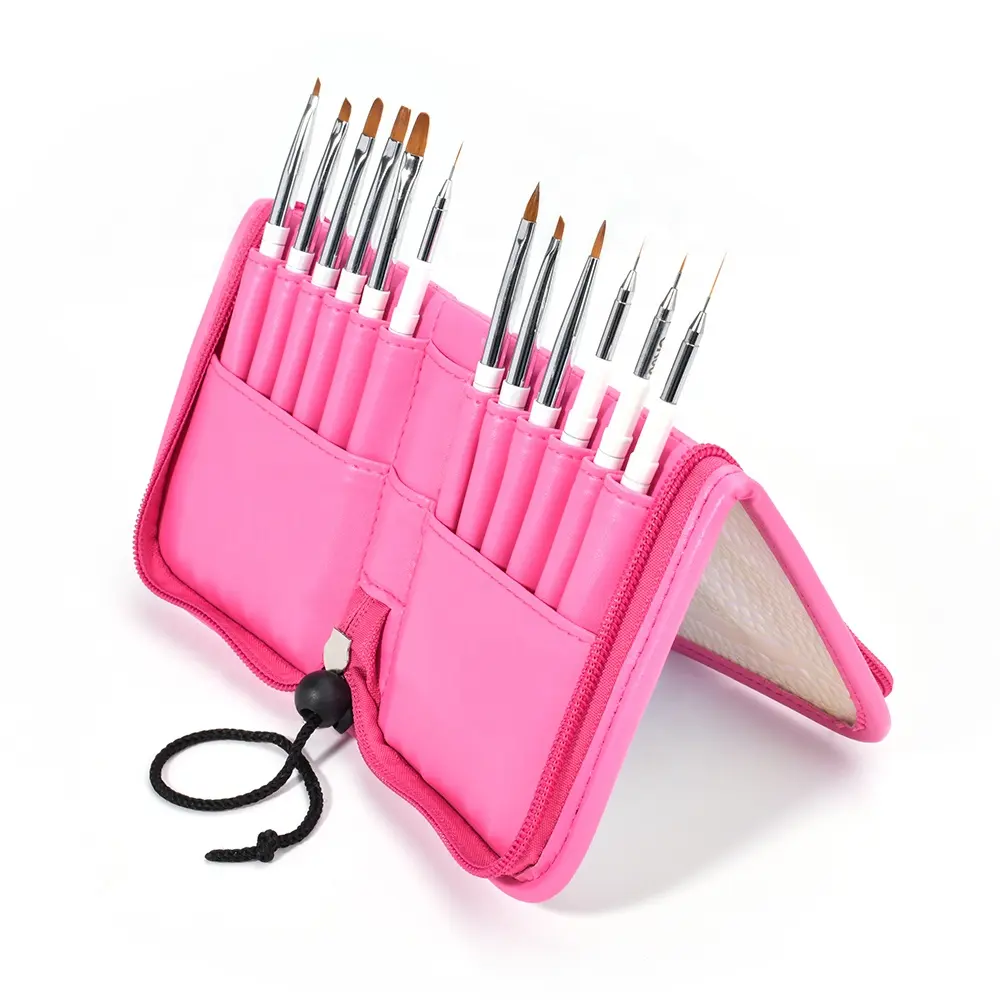 New Arrive Pink Makeup Manicure Nail Brush Holder Storage Case Bag with private label