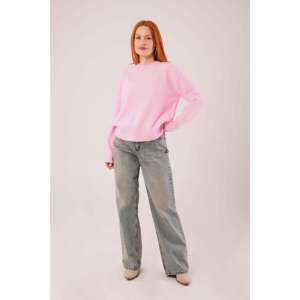 Lustrin Women's <b>Plain</b> Pink Round Neck Knit Pullover Sweater - Comfortable, Stylish, Wholesale Standard Fit <b>Jumper</b> - Product Image 5