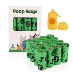 Accessoire pour animaux de compagnie, sacs à déjections canines 100% biodégradables, sacs à déjections pour animaux de compagnie en forme d'os, durables, 16 rouleaux avec distributeur - Product Image 1