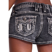 Rock Revival Mini short en denim noir délavé Hot Pants