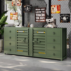 Buffet industriel en conteneur maritime vert, meuble de rangement rétro pour restaurant, hôtel, salon - Product Image 1