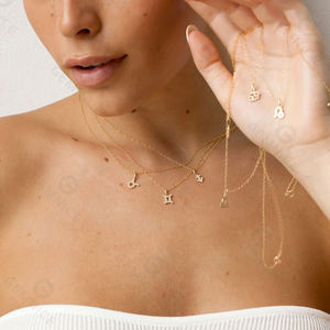 Gemnel Collier zodiaque en argent 925 Chaîne en or 14K Pendentif CZ Tous les 12 Signes 16 "+ 2" Extension Bijoux d'astrologie personnalisés - Product Image 3