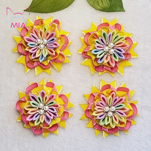Pastello arcobaleno nastro fiore di perle fiocchi per capelli rosa giallo bell'aspetto nido per bambini fermaglio per capelli accessori per capelli per ragazze - Product Image 1