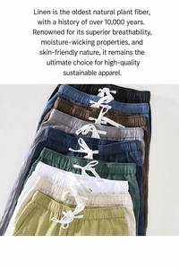 Pantaloni da uomo in lino, stile jogger, casual, a vita elastica con coulisse, leggeri, lunghi fino alla caviglia, vestibilità ampia, per yoga e spiaggia, all'ingrosso - Product Image 3
