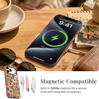 Funda de Corcho de Lujo con Bordado para Apple Serie 18 17 16 15 14, Carga Inalámbrica Magnética, Cubierta de Madera Ecológica