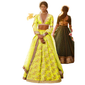 Ropa de boda de neón hipnótica Lehenga Choli de satén bordado exquisito con bordado intrincado - Product Image 1