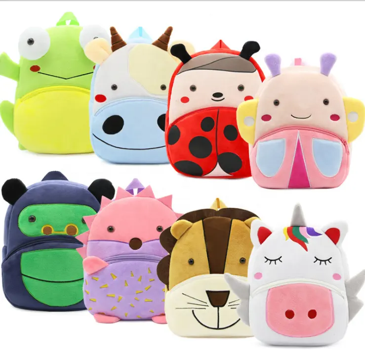 custom cute children plush boy girl 3d kids zoo animal cartoon backpack for school