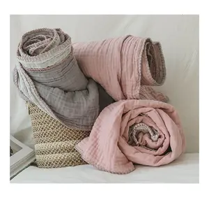 Kbayszplh — couverture en mousseline de coton pour adultes et bébés, 4 couches, emmaillotage portable, avec couture à la main