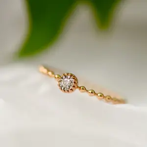 实心18k玫瑰金黄金单钻石订婚戒指正品18k纯金钻石戒指女孩礼物