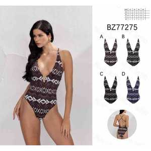 Costume da bagno intero HDJ con scollo a V profondo, controllo della pancia, motivo geometrico, vita alta, costume da bagno da donna, taglia 38 40 42 44 - Product Image 2