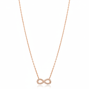 <b>Infinity</b> Design Clear Zircon Stone Charm Necklace Turkish Handmade Wholesale 925 Sterling Silver Jewelry - Product Image 2