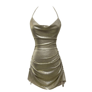Elegant Drawstring Ruffle Golden Bright Surface Hot Girl Sexy <strong>Dress</strong> Slim Fit Waist-Controlled Slimming <strong>for</strong> <strong>Women</strong> - Product Image 5