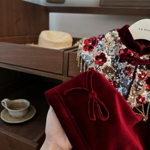 Tongxingyuan Children's Velvet Cheongsam Dress Thickening New Year Outfit Traditional Chinese Style With Label - Product Image 3