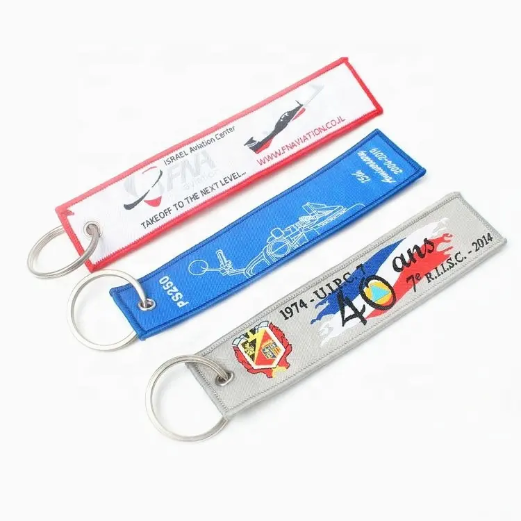 Promotional Custom Brand Name Logo Woven Keychain Ring Manufacturers in China