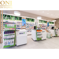 ONI Shopfitting's Étagère de pharmacie éclairée par LED Étagère murale décorative élégante pour pharmacie en verre