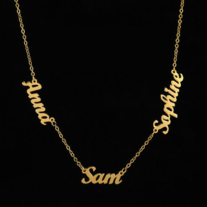 Collar de Oro Personalizado, Cadena de Eslabones Chapada en Oro de 18K, Collar con Colgante de Letra de Acero Inoxidable con Nombre Personalizado - Product Image 2