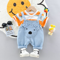 Ensemble de vêtements unisexe à rayures pour garçons, 2 pièces, en coton, combinaison décontractée en jean pour bébés filles, ensembles de vêtements pour bébés garçons