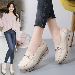 Chaussures compensées à plateforme en cuir véritable pour femme, grande taille, polyvalentes, à semelle épaisse, style décontracté, pour l'automne – Vente chaude - Product Image 3