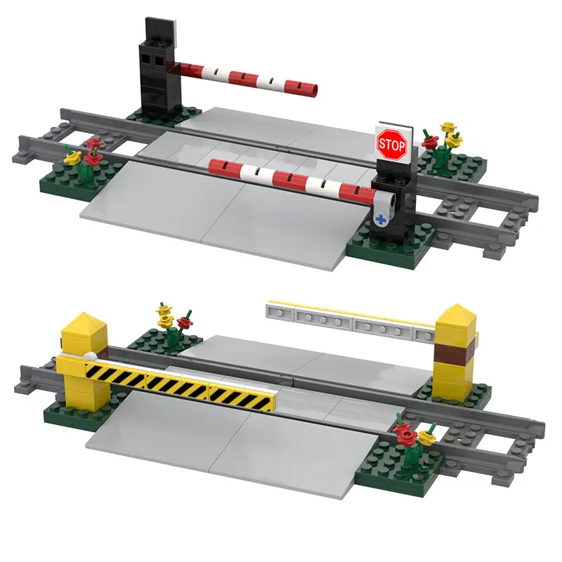 MOC Baustein Zug geländer Bahn übergänge Gleis lifts tangen MOC Kreative Eisenbahn gleis Zug kreuzungs übergänge Spielzeug