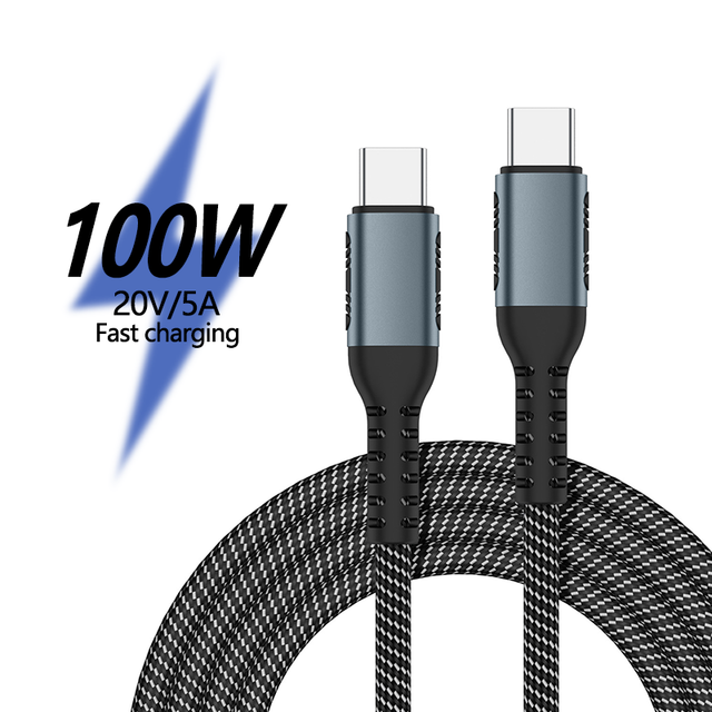 100W PD USB C to USB C Cable Nylon Braided 5A Super Fast Charging Type-C Data Cable for Mobile Phone Laptop