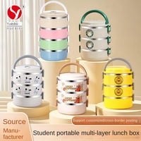 Boîte à lunch isotherme multicouche en acier inoxydable, petite, fraîche, style dessin animé, pour étudiants et employés de bureau, portable, conservation de la chaleur, 1-2L