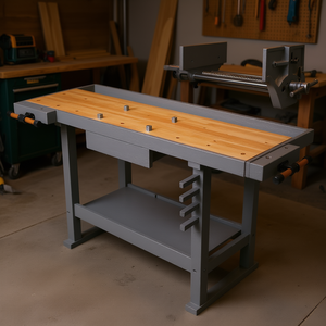 Banco de Trabajo de Hierro Fundido Resistente de 55 Pulgadas con Superficie de Madera Gris y Mordaza de Acción Rápida de 10.5 Pulgadas para Garaje, Hogar y Trabajos de Madera - Product Image 2