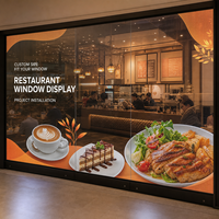 Écran LED transparent sur mesure pour la publicité sur les vitres des restaurants