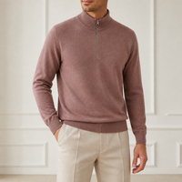 Pull en maille personnalisé pour homme en mélange cachemire et laine, col montant semi-zippé, panneau en suède uni, usine source OEM ODM, marque privée