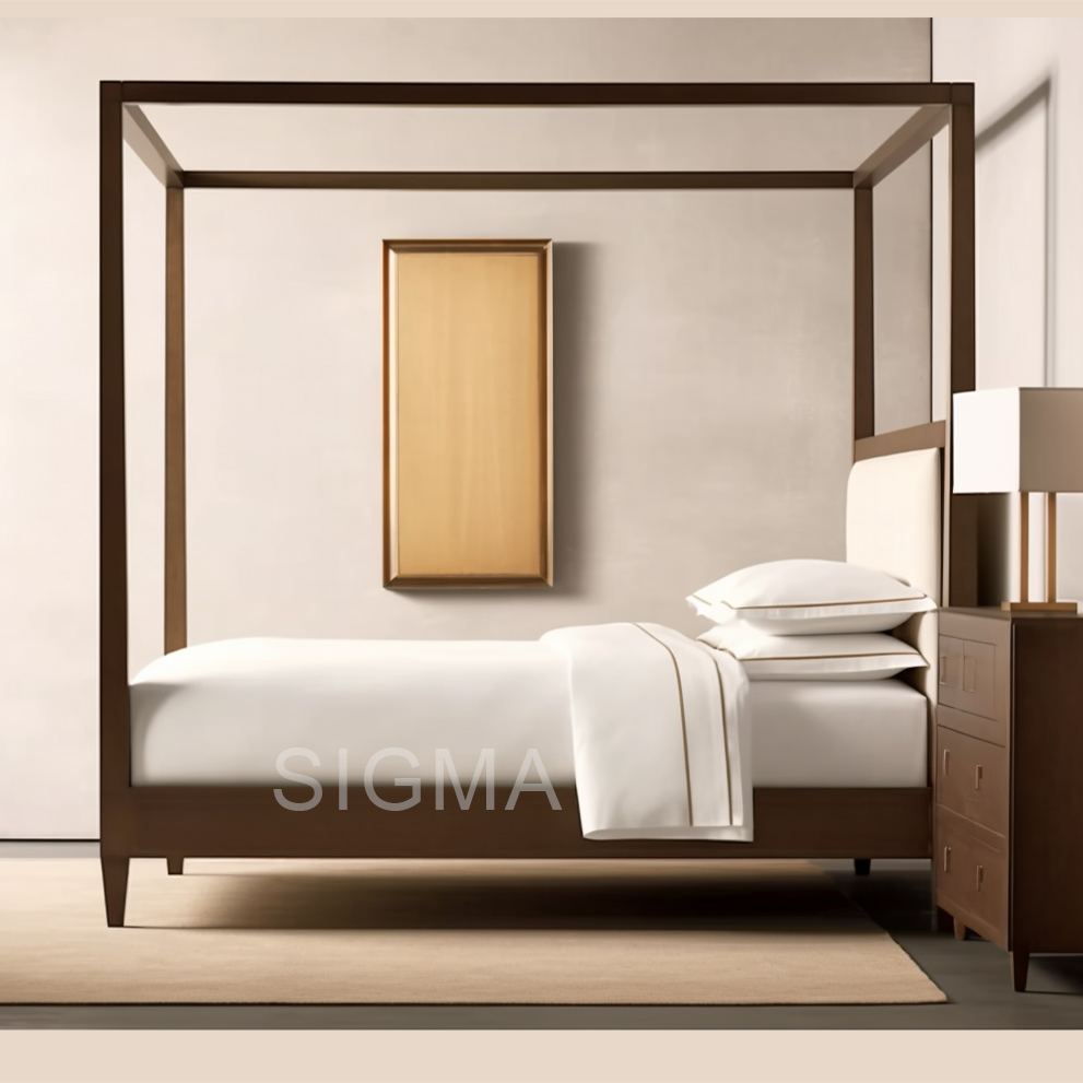 Retro style customized furniture bedroom sets wood beds bedroom furniture canopy king size beds
