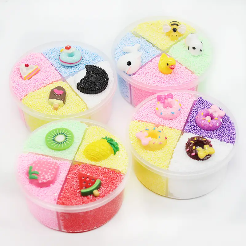 4 Farben Obst Einhorn Tiere Butter Schleim Schaum Perlen Flauschige Stress abbau Regenbogen Blase Super Soft Slime Toy Für Kinder