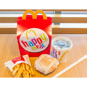Eco Friendly QSR Happy Share Meal Box Niños Venta al por mayor Barato Papel de grado alimenticio Papas fritas Alitas de pollo frito Hamburguesa Fiambrera - Product Image 2