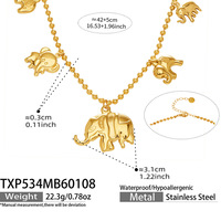 Ensemble collier et bracelet avec pendentif éléphant tendance, chaîne à billes en acier inoxydable