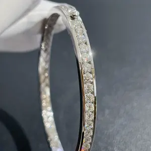 3.5mm S925 Moissanite Diamante Bisel Set Bangle 9k 14K 18K Ouro Sólido DEF Cor VVS Rodada Moissanite Pulseira para Festa