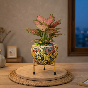 Pot de fleurs en métal Meenakari Pitalnagi fait main, décoratif, pour plantes d'intérieur et d'extérieur, artisanat traditionnel - Product Image 3