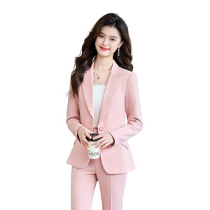 Pink Women's Suit <b>Set</b> Polyester Full Sleeve Anti-Wrinkle <b>Office</b> Lady Autumn Formal Wear - Product Image 5